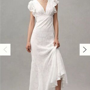 BHLDN Flutter-Sleeve V-Neck Floral Chiffon A-Line Maxi Dress